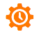 A gear icon with a clock in the center